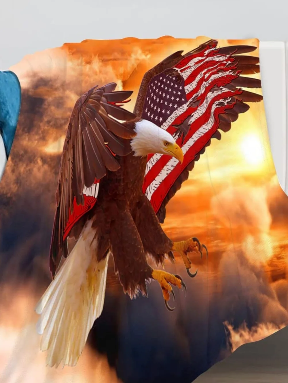 Patriotic Bald Eagle Throw Blanket with American Flag Wings